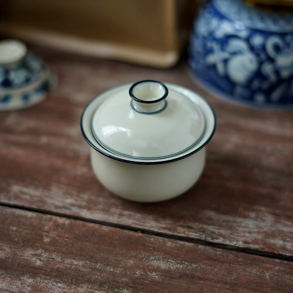 JM163景德镇手工手绘柴窑复古二号釉盖碗——100毫升