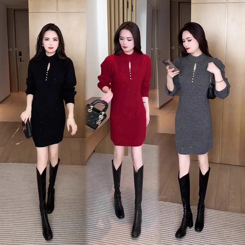 针织连衣裙2025年春秋新款时尚显瘦洋气质小个子春秋女装减