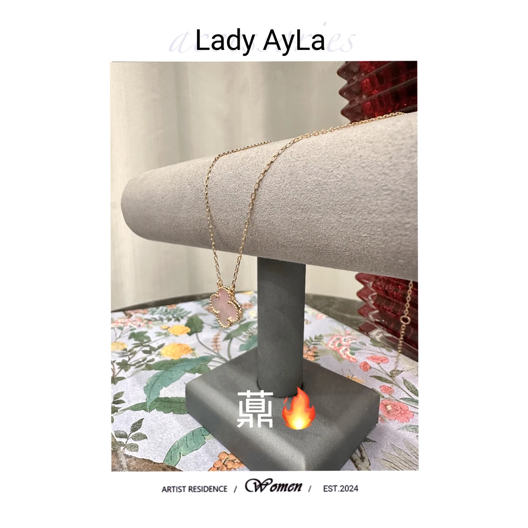 坠链均925银 四叶花草粉轻奢时尚百搭项链AL564