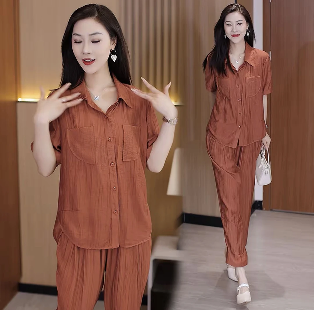 8028商场同款2025夏季休闲风时尚套装宽松气质减龄洋气夏套裤