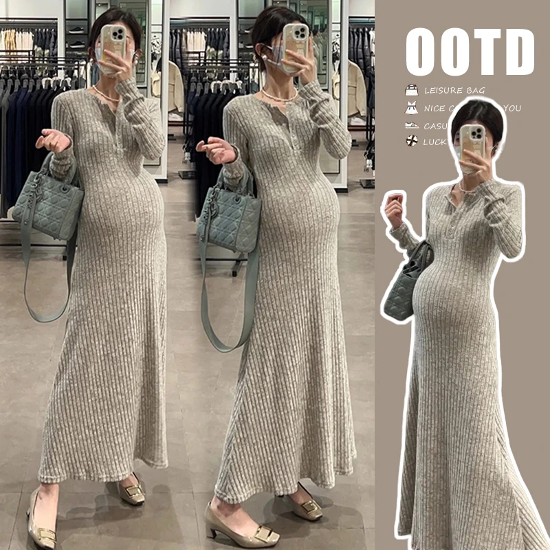 孕妇秋装连衣裙时尚2025新款早秋孕妈穿搭连衣裙显瘦辣妈长袖裙子