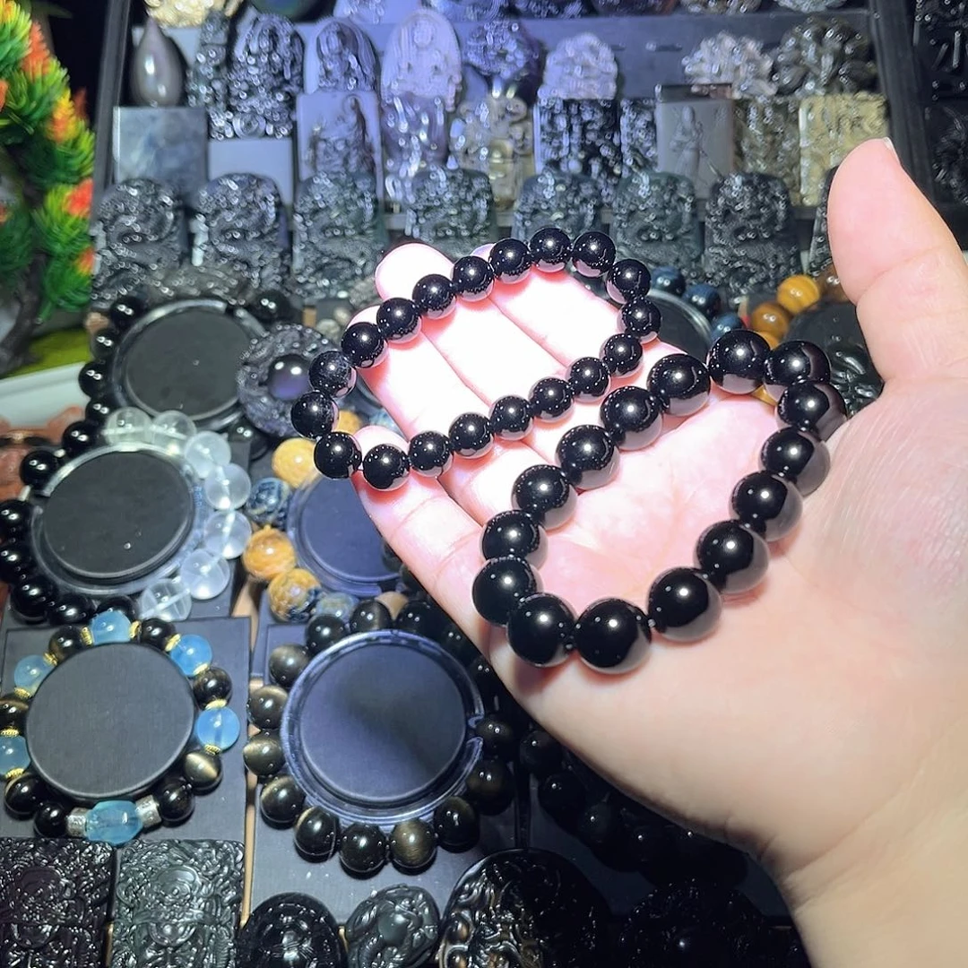 黑曜岩未镶嵌手串l****瑾黑曜石10m14m各一条