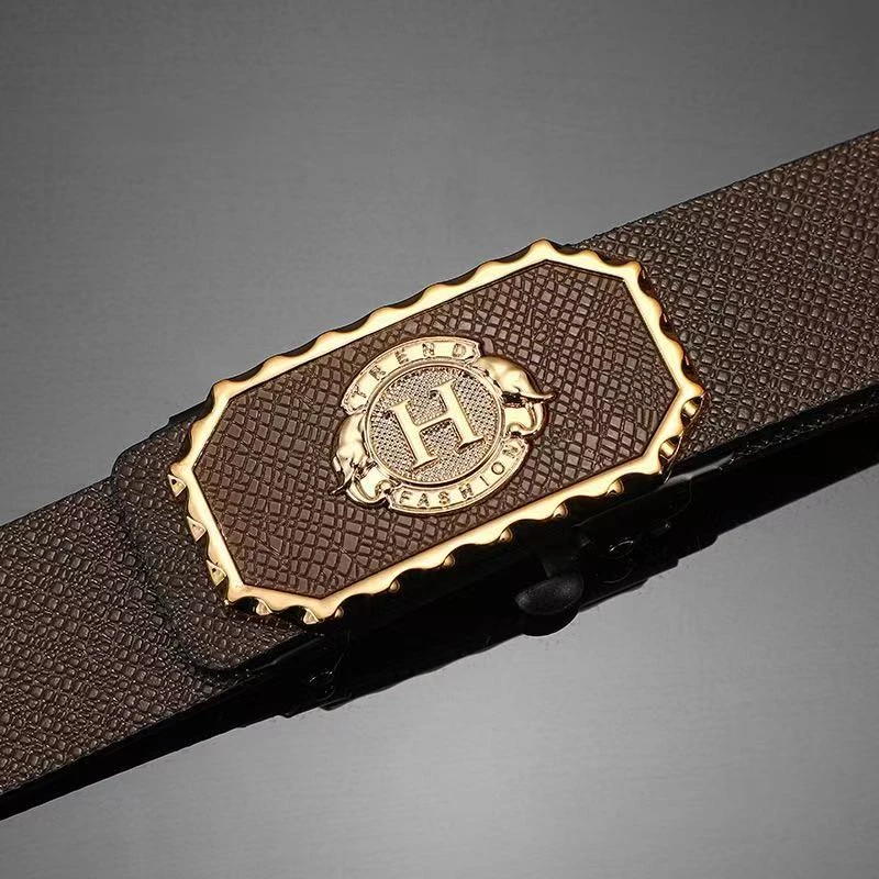字母H咖色年轻人皮带长度118cm内穿款裤腰带男士经典