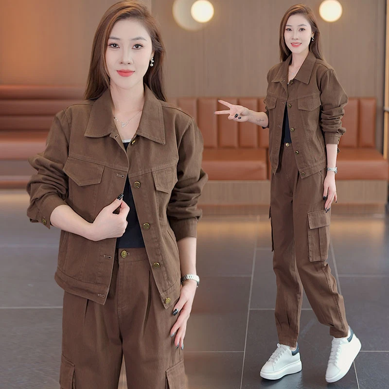 休闲风时尚套装女2025秋季新款小个子洋气短外套阔腿裤两件套通勤