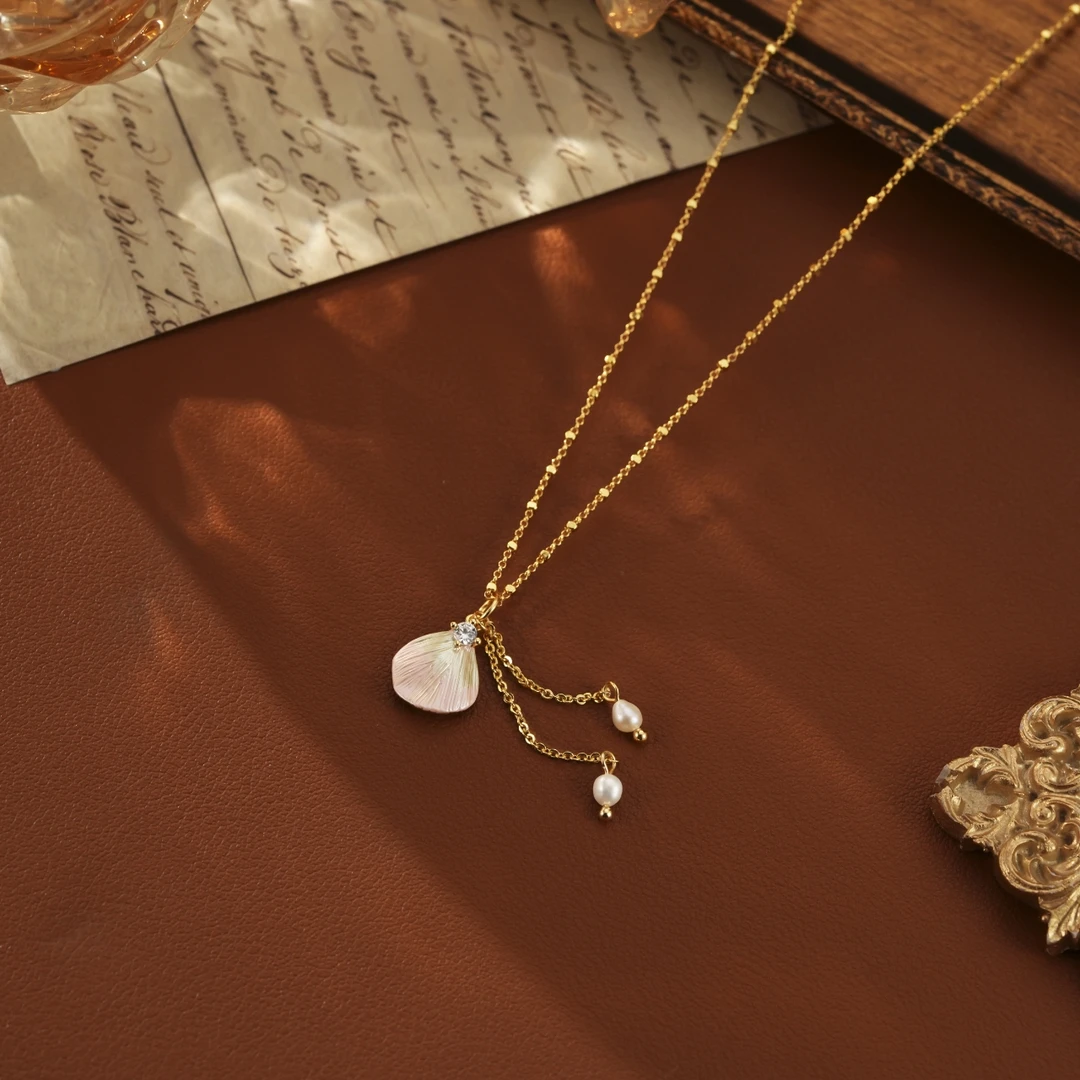 铜合金仿珍珠项链 复古贝壳珠珠项链气质设计感女小众时尚饰品