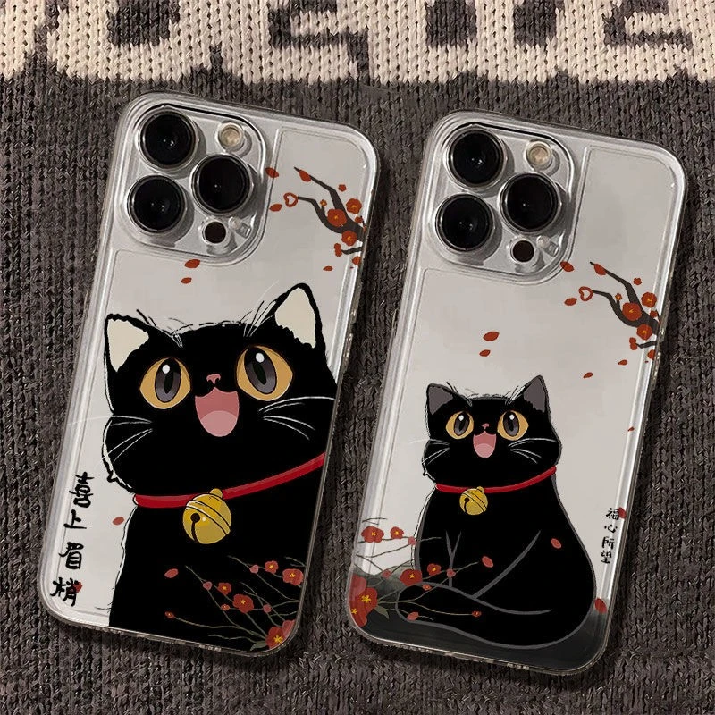 喜上眉梢黑猫太空手机壳适用于苹果16透明iphone14手机壳1512pro