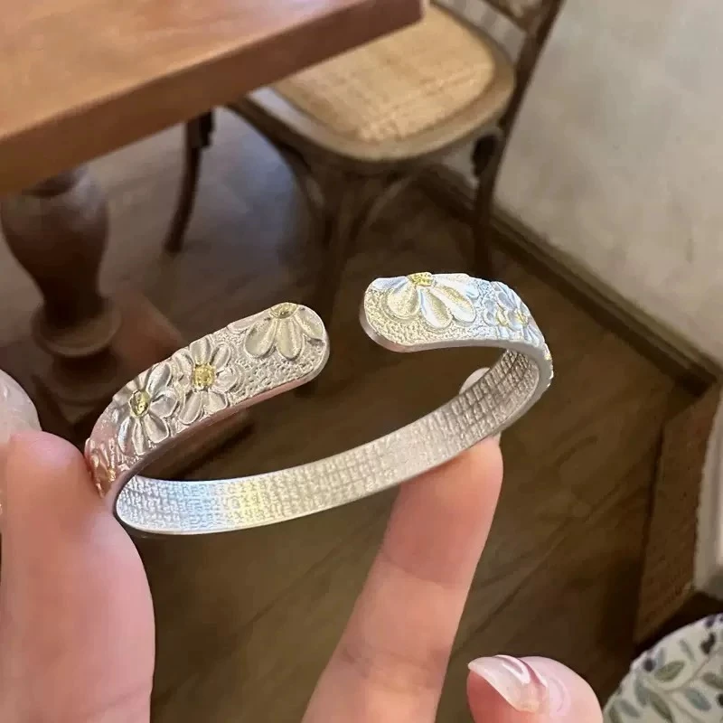 描金雏菊心经时尚百搭手链足银999-A029