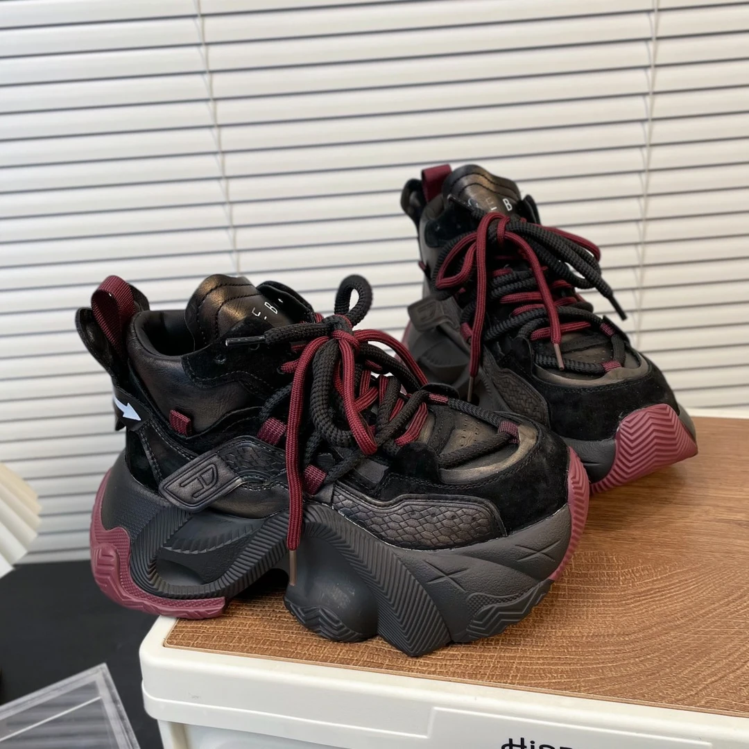 网红松糕厚底高帮老爹鞋女2024秋冬新款加绒显瘦百搭休闲运动鞋潮