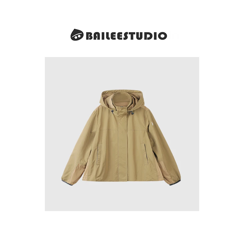 【柏栗良品】日系风原宿风~春款连帽立领短款风衣外套女00726