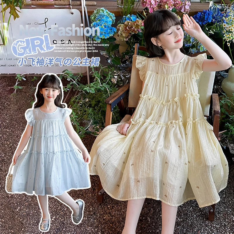 女童连衣裙夏季儿童裙子2025新款小女孩飞袖公主裙中大童洋气夏装