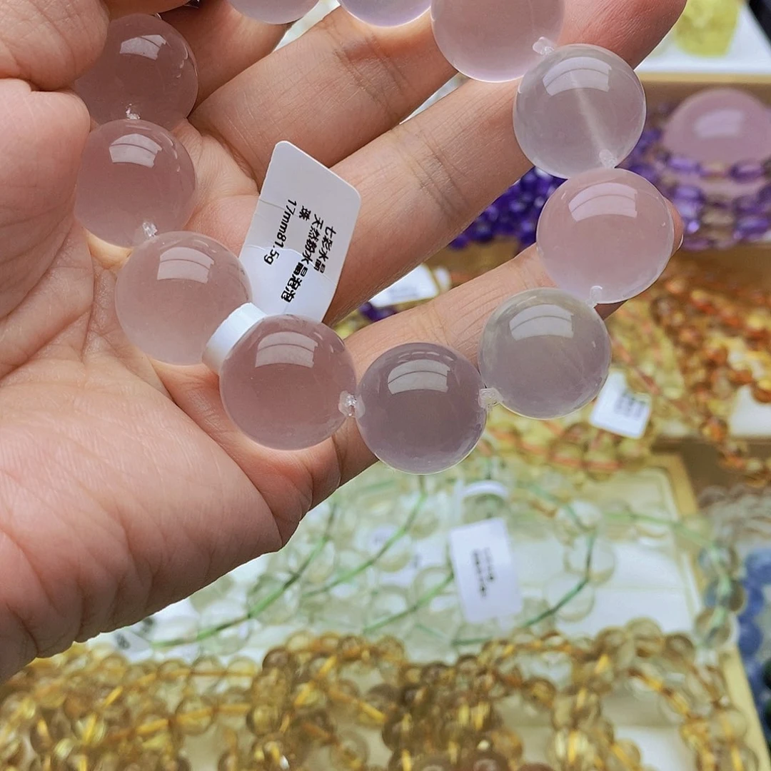 水晶手链未镶嵌天然粉水晶13m吗