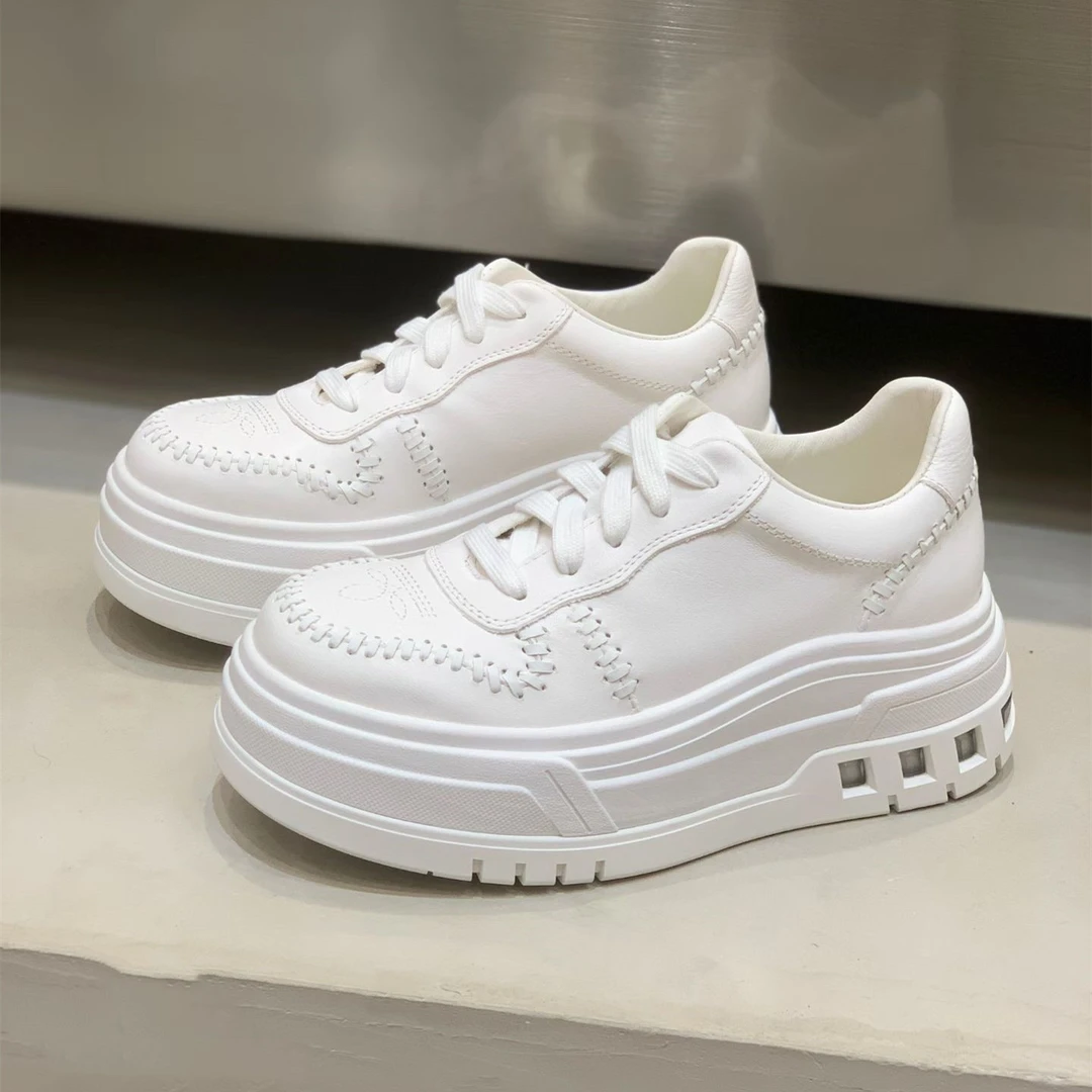 2026春季新款增高厚底松糕鞋真皮小白鞋女鞋单鞋舒适休闲鞋