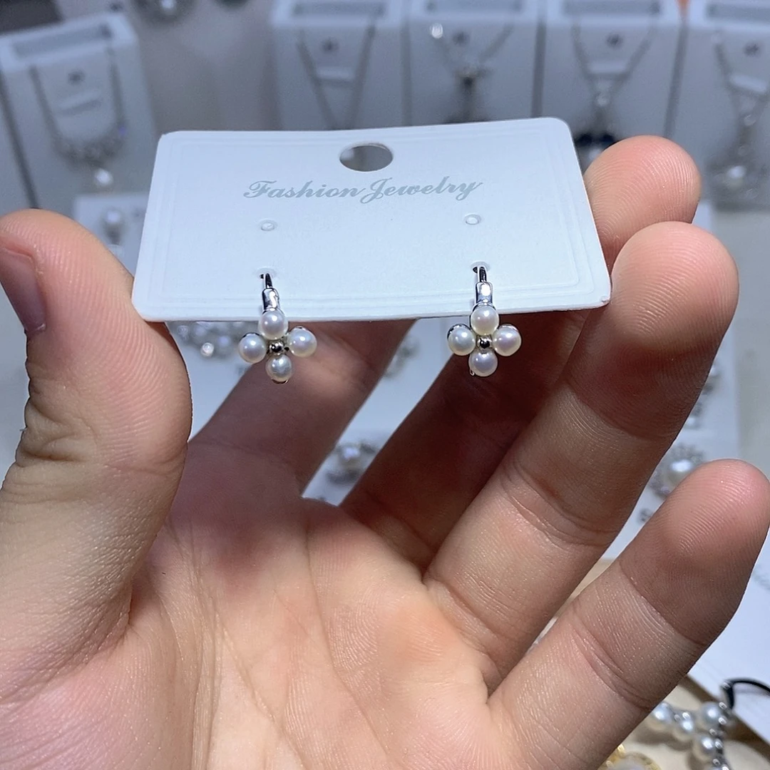 耳饰银S925镶嵌淡水珍珠