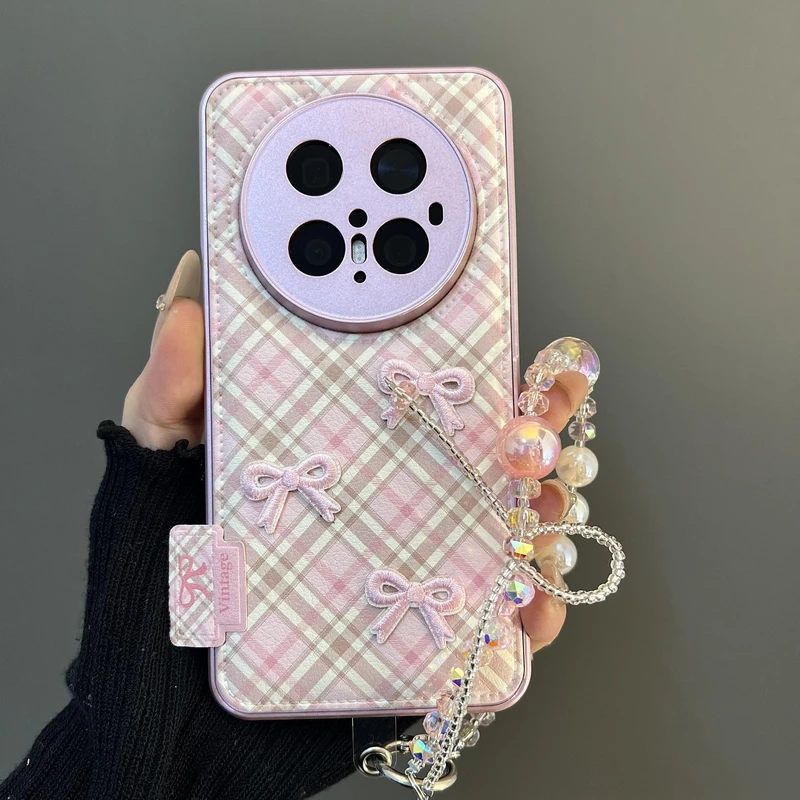 少女粉立体蝴蝶结适用华为mate70pro手机壳气垫皮纹pura80pro女款