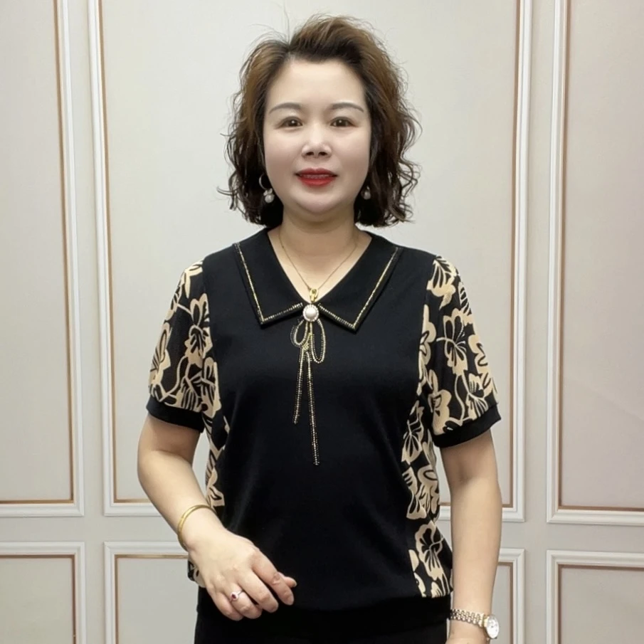 2025夏季短袖时尚百搭洋气减龄宽松薄款女士气质新款显瘦妈妈装