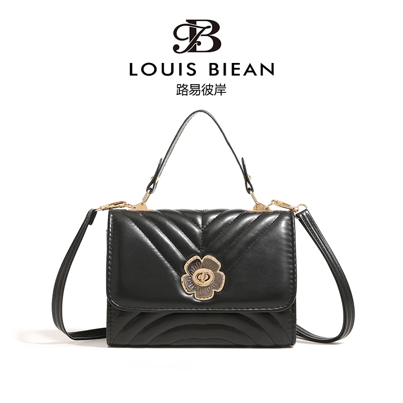 新款路易彼岸高级质感褶皱手提单肩斜挎包8818黑色