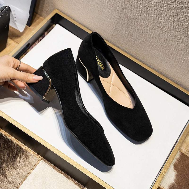 【850-1】高跟鞋方通勤OL女鞋时尚大码高跟单鞋舒适黑色工大姚女鞋