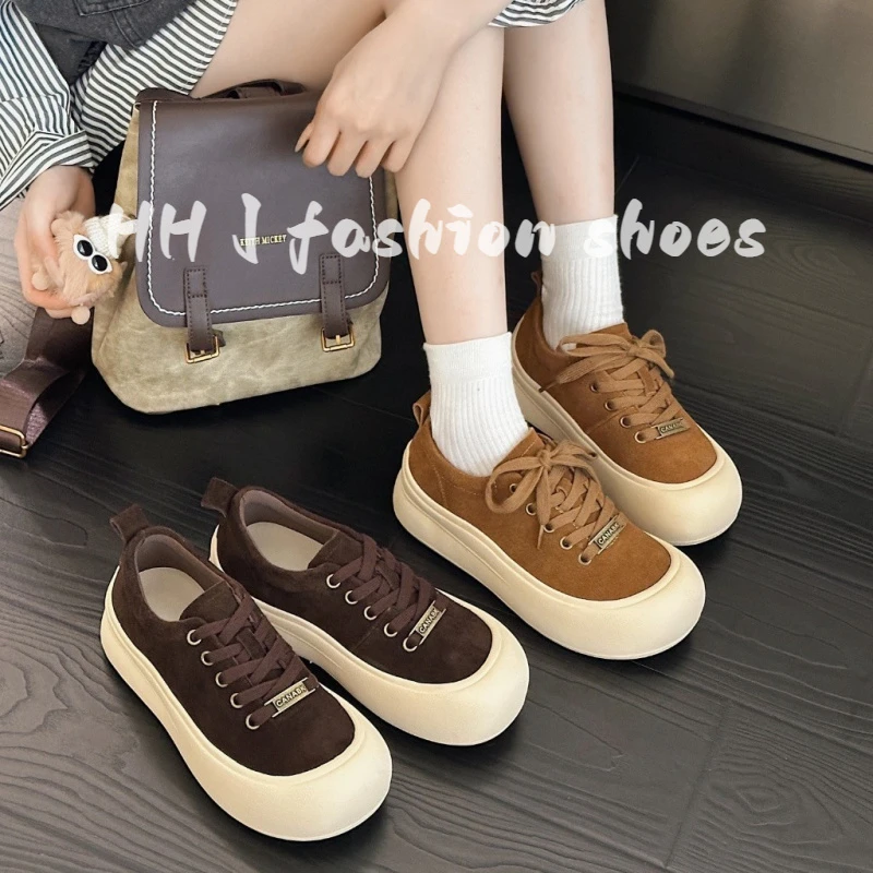 韩版复古真皮厚底休闲小白鞋女2025秋季新款时尚百搭舒适运动板鞋