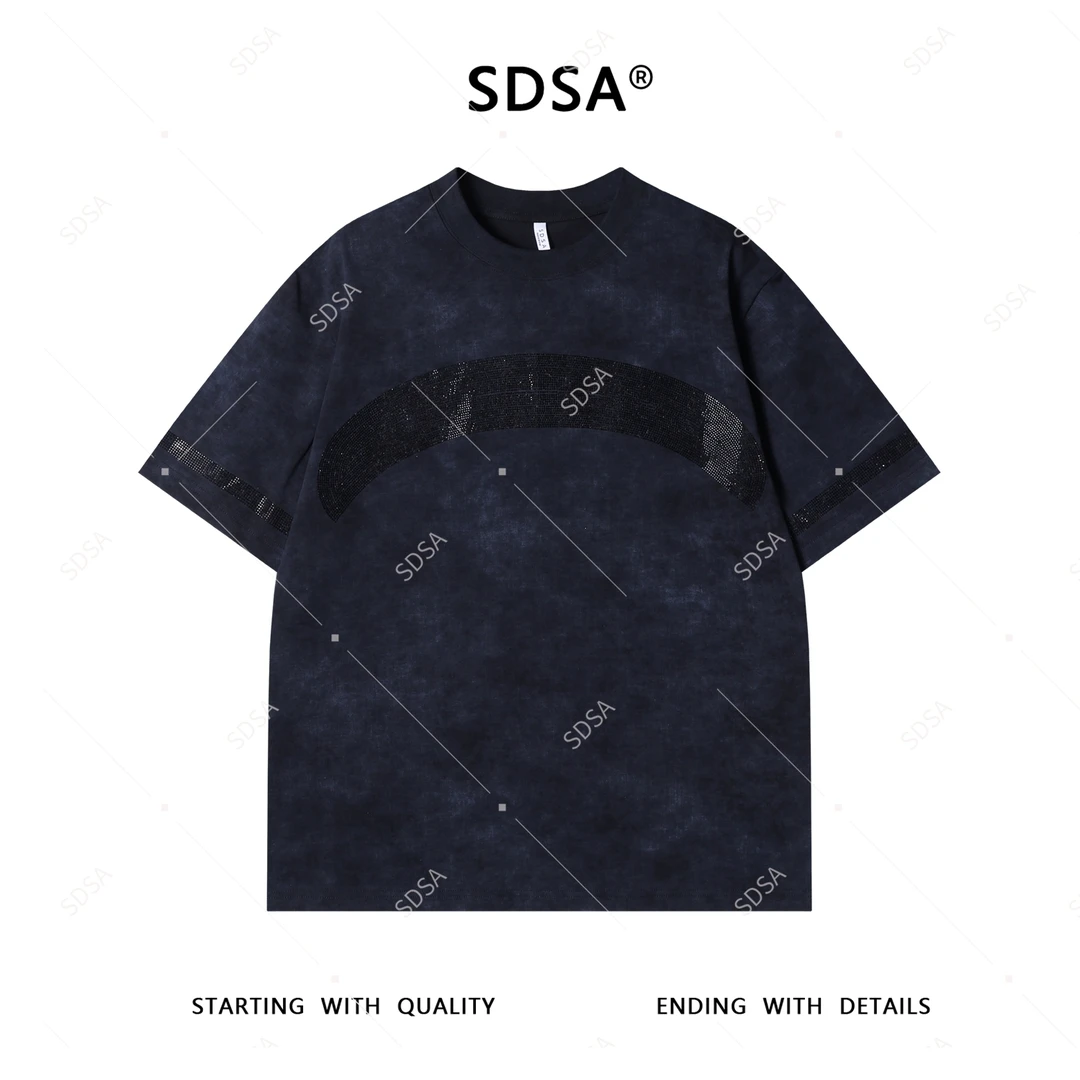 SDSA夏季新款男士痞帅美式重工烫钻圆领短袖T恤小众设计高级感