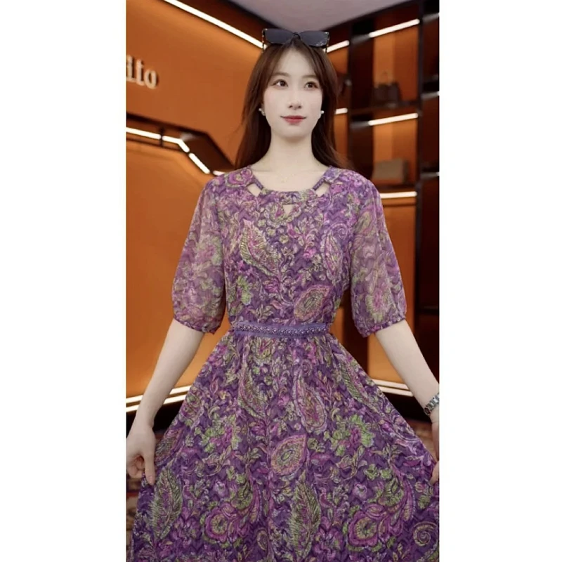 《辰》夏日的风-高级印花连衣裙时尚显瘦中长款裙子