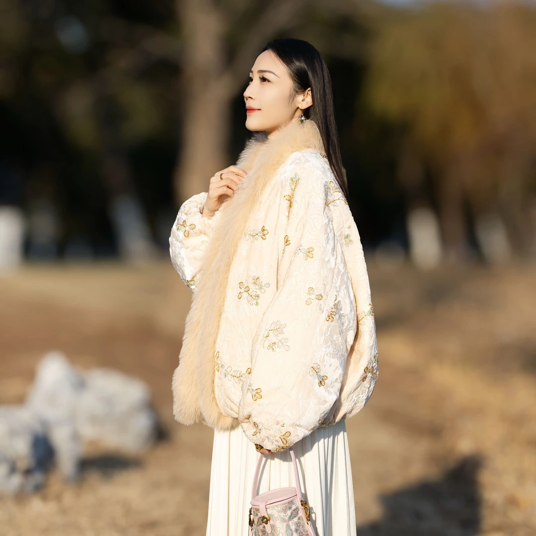 「乔乔专属」【绝代芳华】重磅高定狐狸毛白鸭绒~新中式国风羽绒服