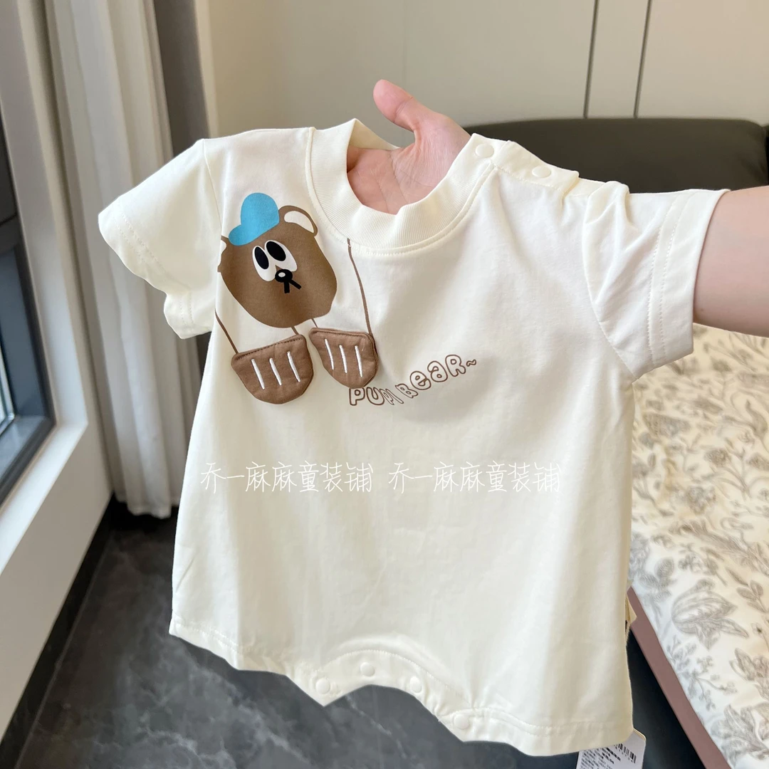 2025夏款婴儿衣服宝宝休闲短爬卡通小熊哈衣薄款家居服外出服
