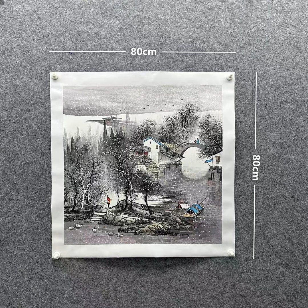 【冬雪锁寒江】欧阳宾亲笔80*80cm手绘礼盒作品