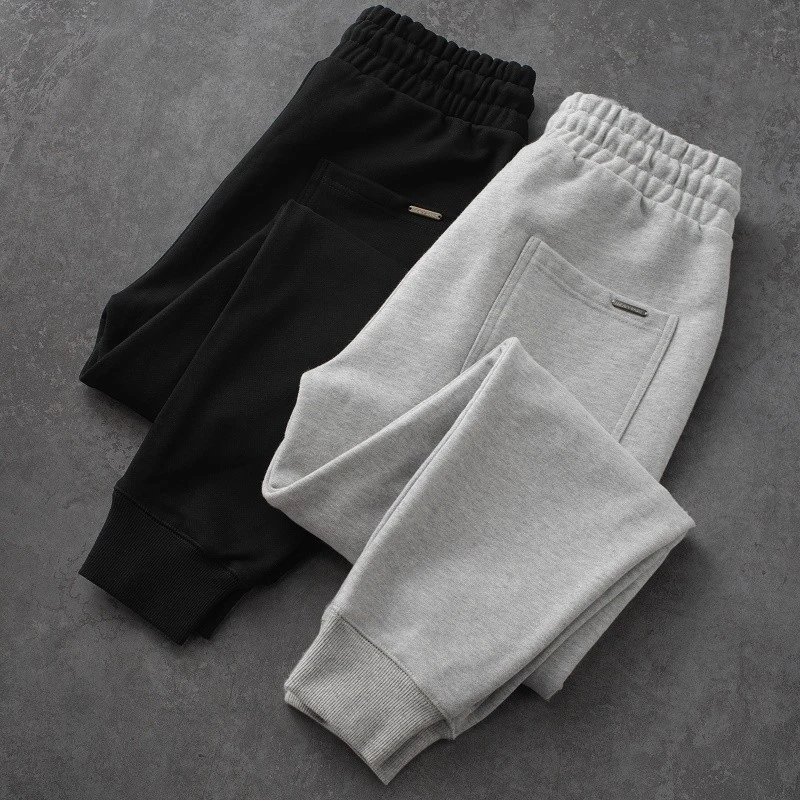 PinkAvril春秋黑色360g重磅浅灰色束脚卫裤男宽松休闲裤女百搭