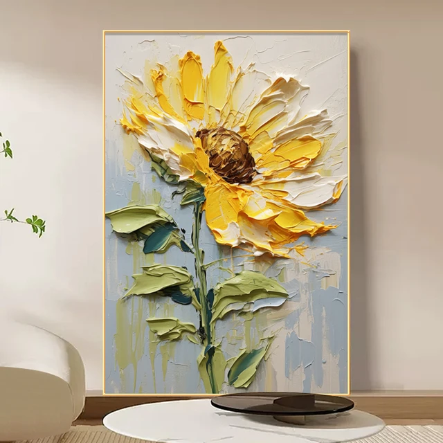 【致韬】向日葵客厅大型落地画客厅向日葵挂画高级客厅背景墙挂画