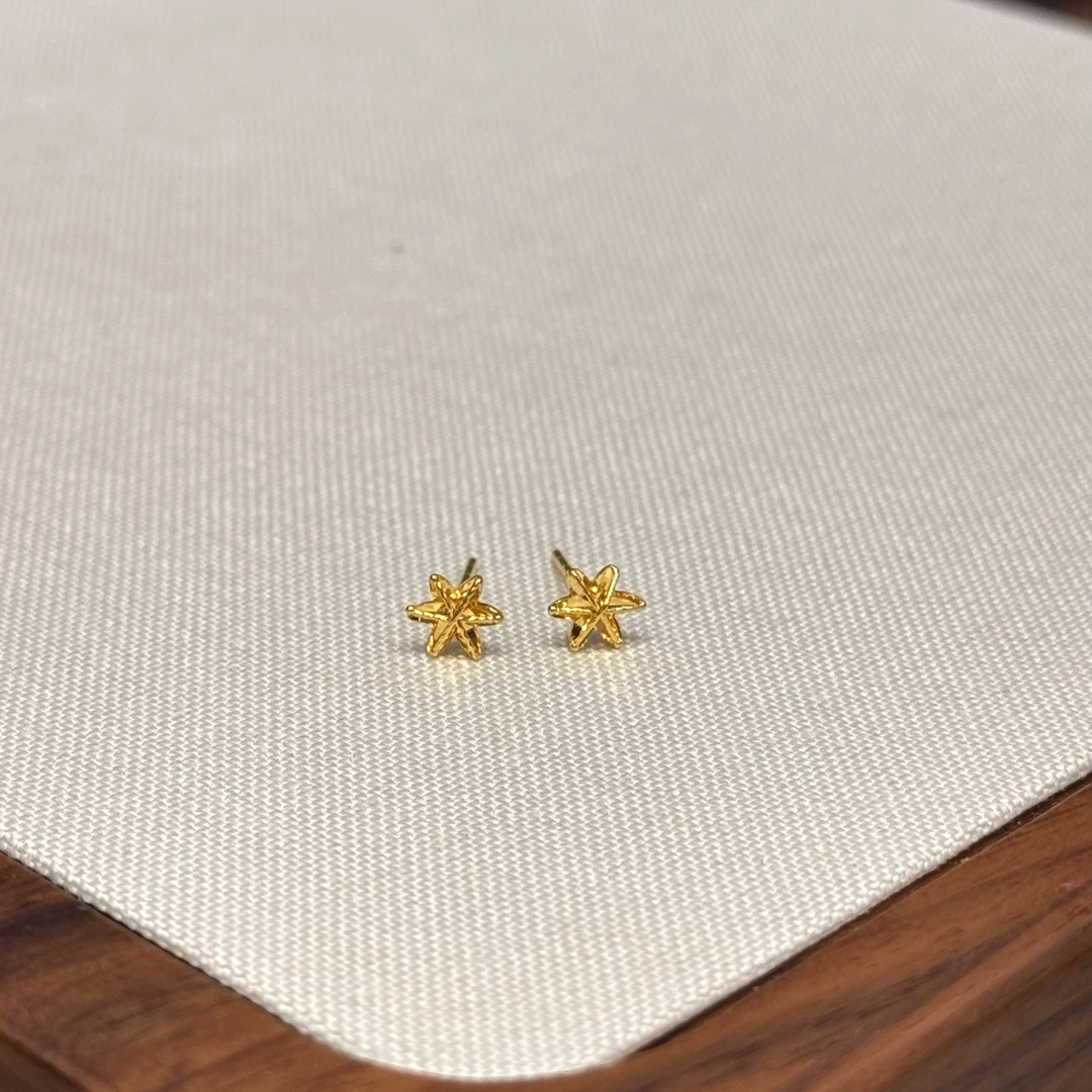 E【六角星耳钉】-足金999精工5耳饰
