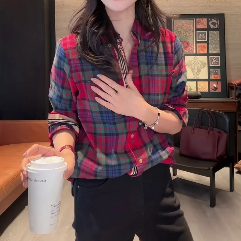 2025年秋冬新款设计感时尚磨毛格子宽松衬衫休闲显瘦百搭女士衬衣