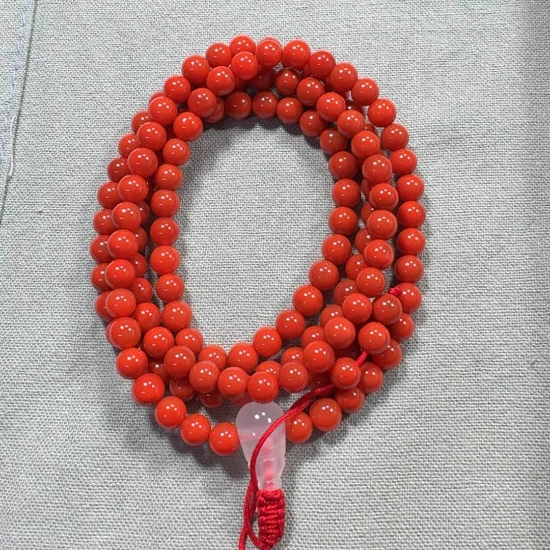 南红玛瑙未镶嵌柿子红满色肉108尺寸5 +