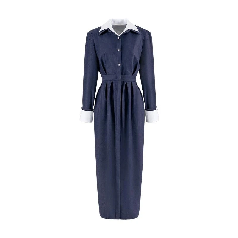 MAGGIE MA 马婧设计师款静谧玛瑙蓝高贵典雅气质修身连衣裙728D