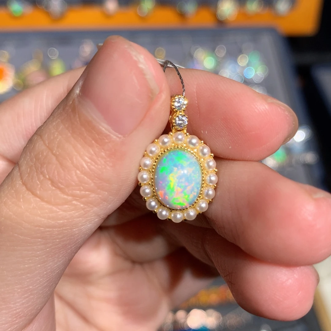 银S925镶嵌欧泊欧泊吊坠y