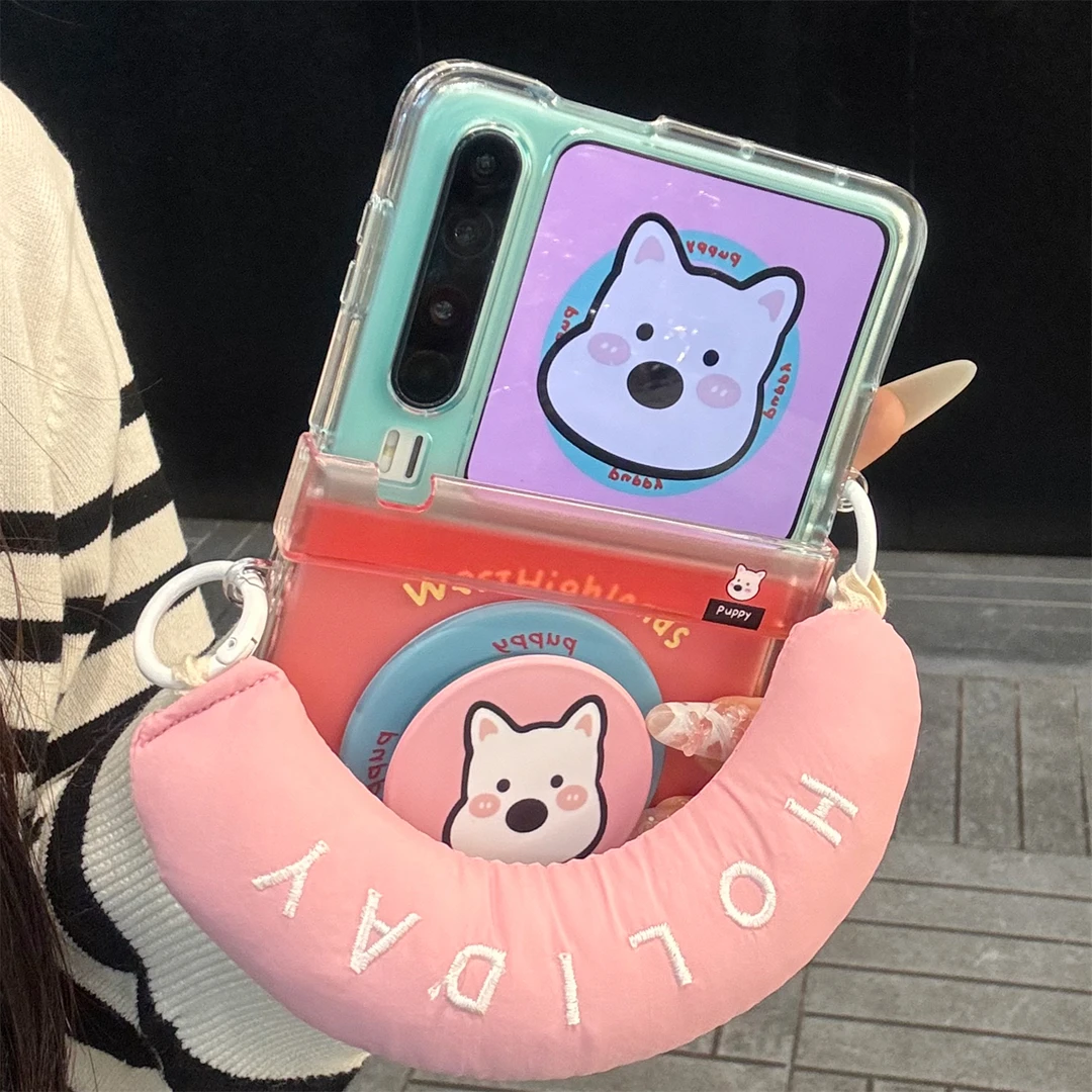适用华为purax折叠屏手机壳吉利猫狗狗pocket2小熊企鹅磁吸支架女
