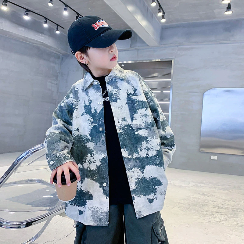 男童春秋款水墨扎染长袖衬衫宝贝亨亨K243WT4755