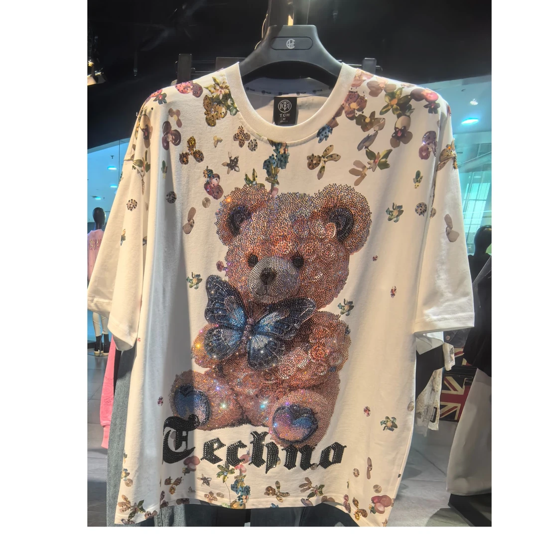 TCH潮牌25新款小熊烫钻短袖T恤T75B106170