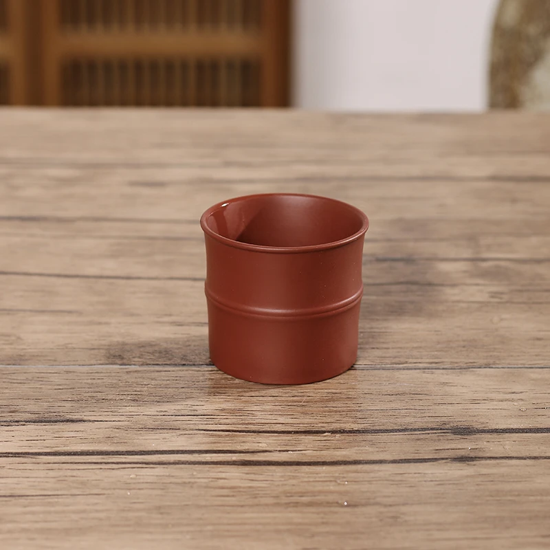 潮州手拉朱泥杯竹节杯主人杯功夫茶大陶瓷杯茶碗杯子手工朱泥防烫