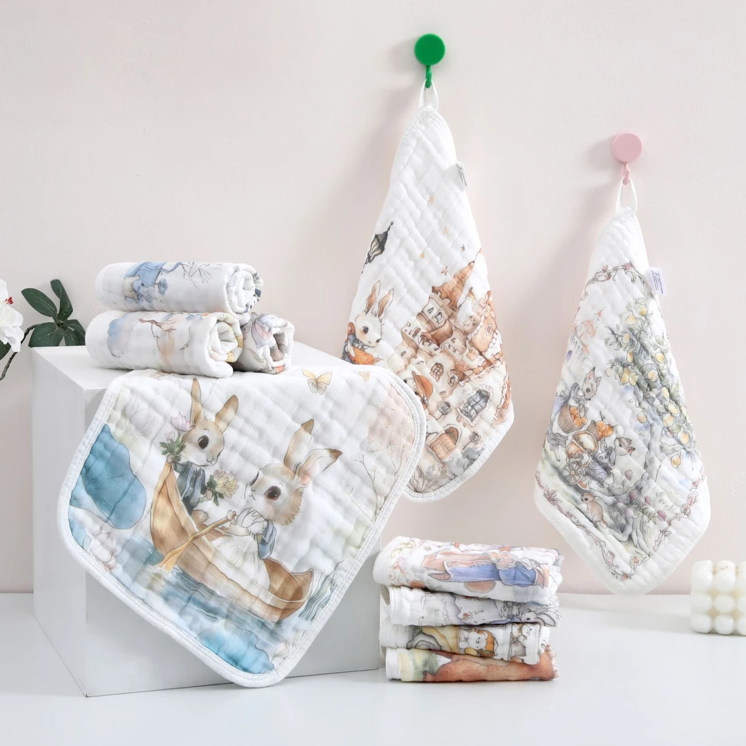 A类6层纱布纯棉新款卡通成人大毛巾新生儿童口水巾小方巾宝宝洗脸