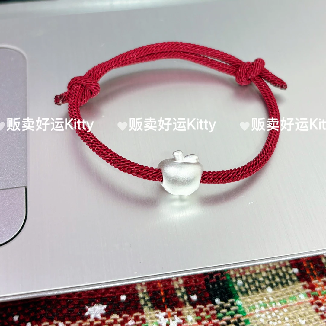 坠链均足银 纯银足银999圣诞礼物平安果送女友闺蜜足银项链编绳