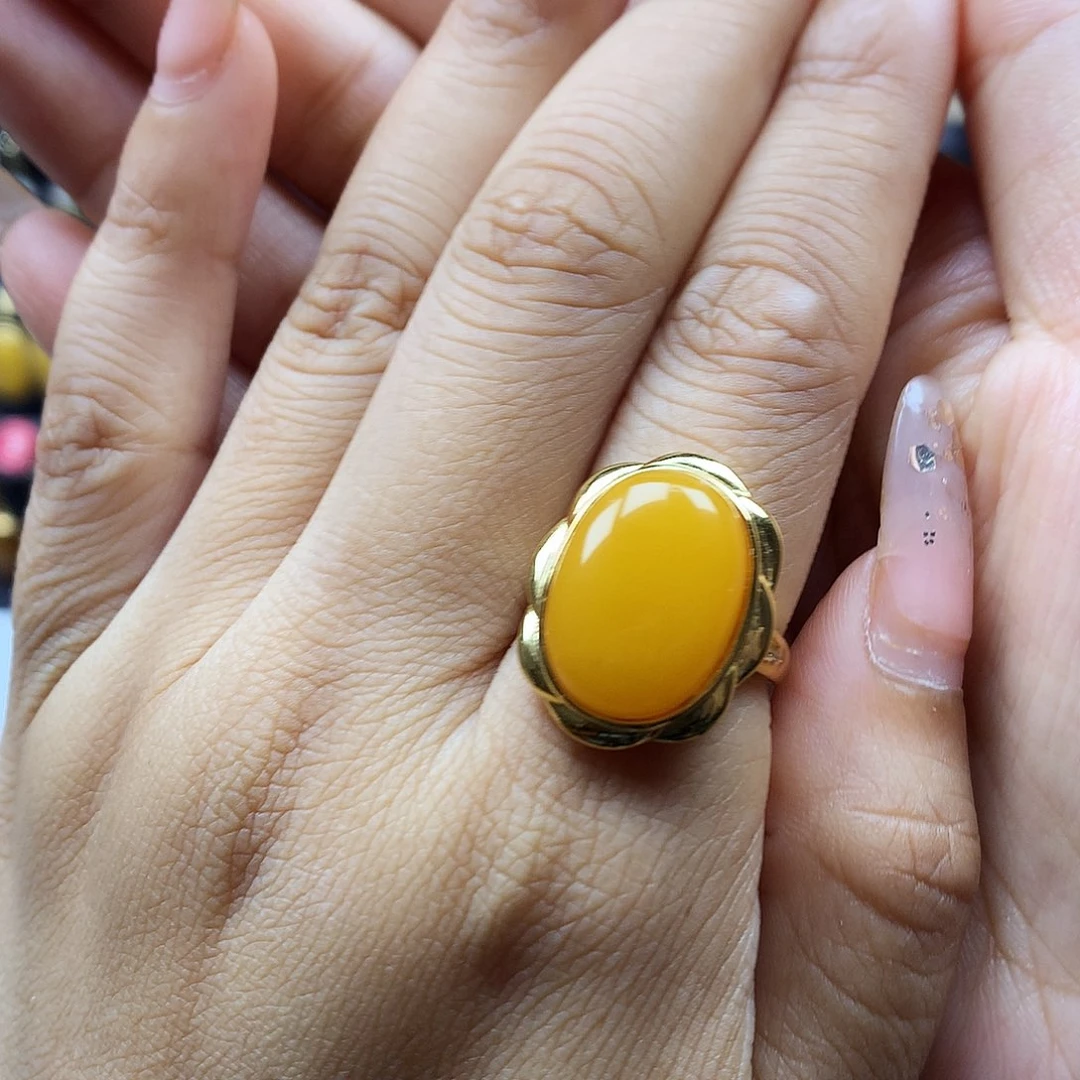 蜜蜡银S925镶嵌戒指戒指