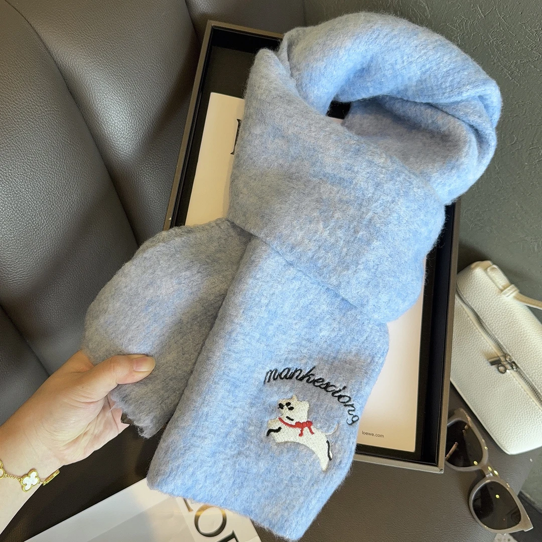 英国CospKosp 优选刺绣幸运小狗针织围巾女羊毛秋冬保暖可爱围脖