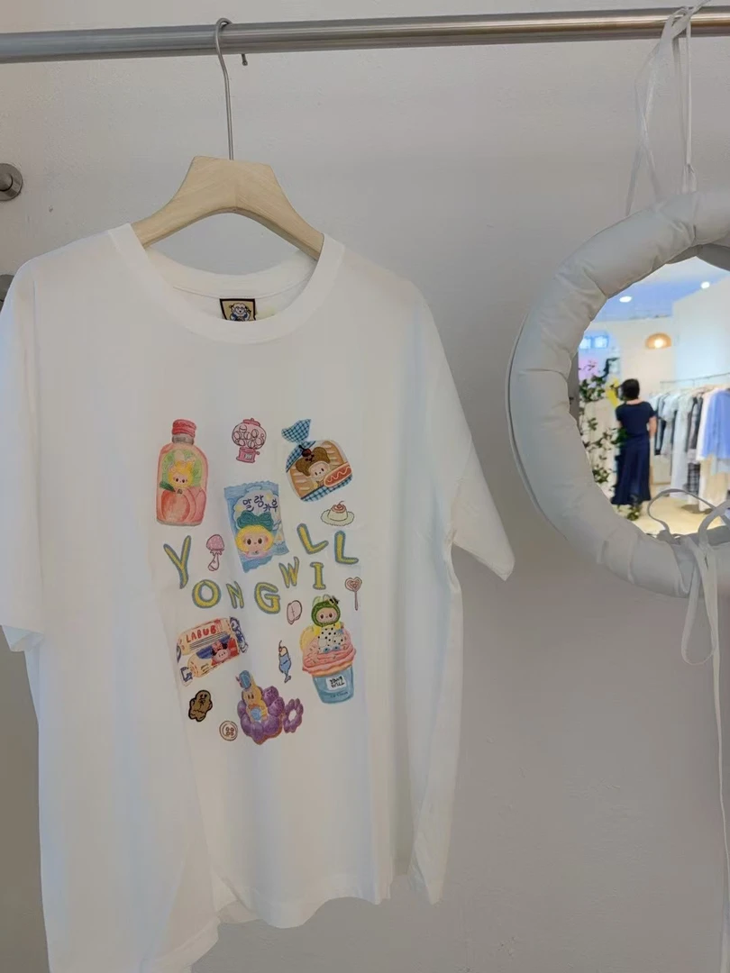 圆领宽松刺绣短袖民族风T恤卡通吸汗印花夏季