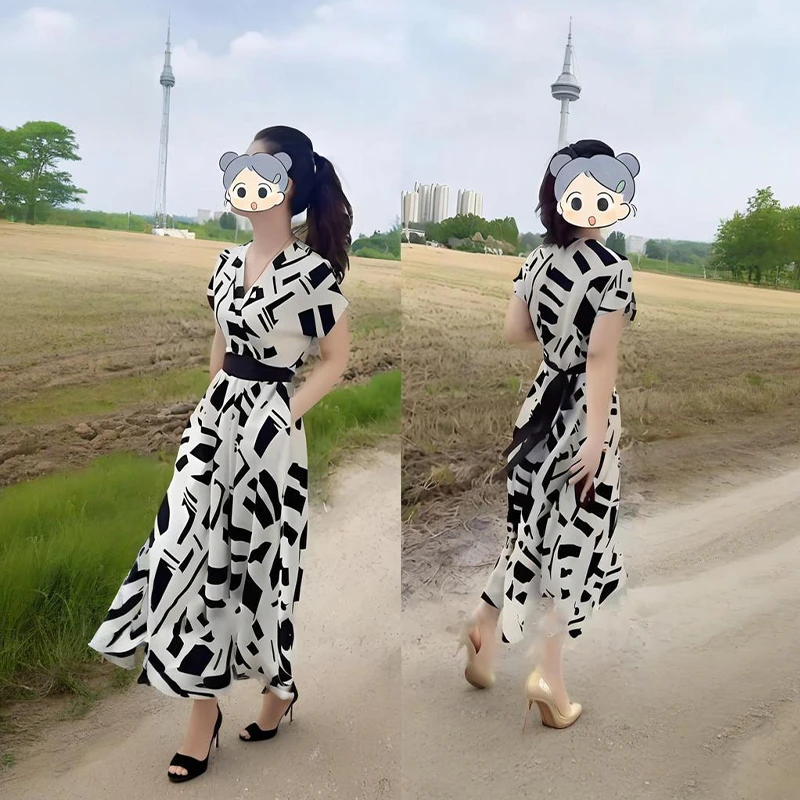 2025夏季新款法式时尚收腰显瘦气质连衣裙女士网红洋气百搭款长裙