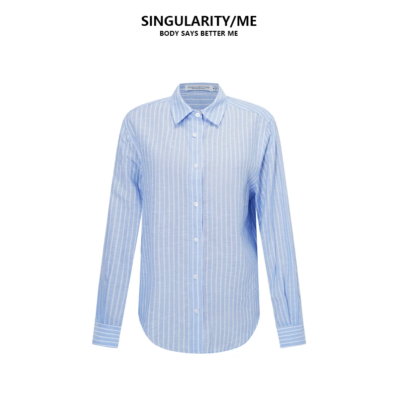 Singularity Me 7A 6118 亚麻莱赛尔条纹休闲长袖早秋衬衫