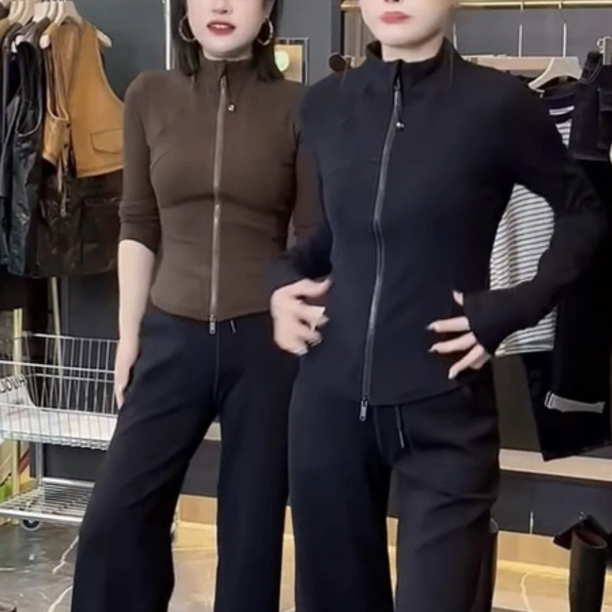 针织休闲拉链常规常规款弹力立领短外套百搭运动风