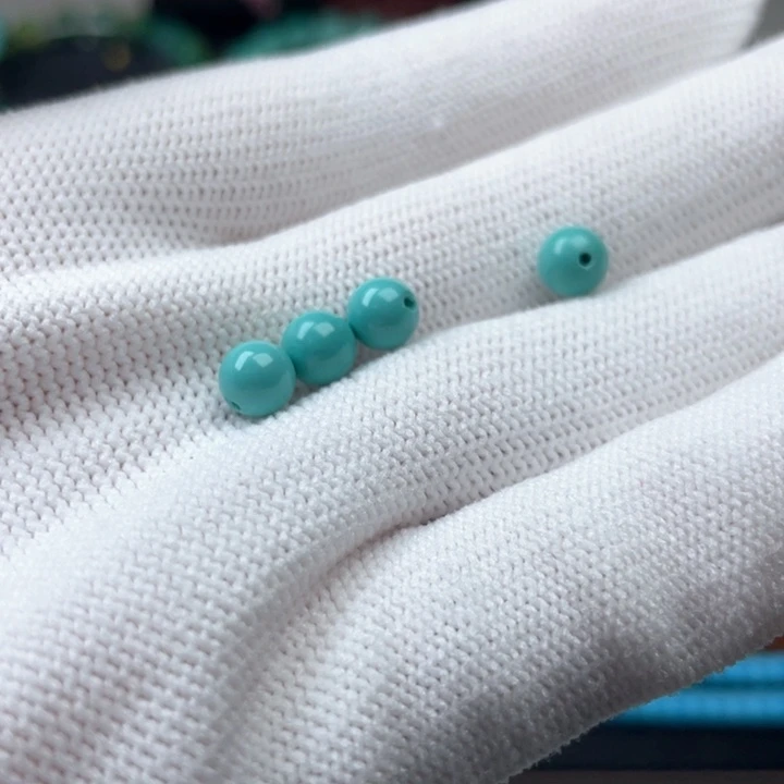 高瓷蓝绿6mm圆珠一对
