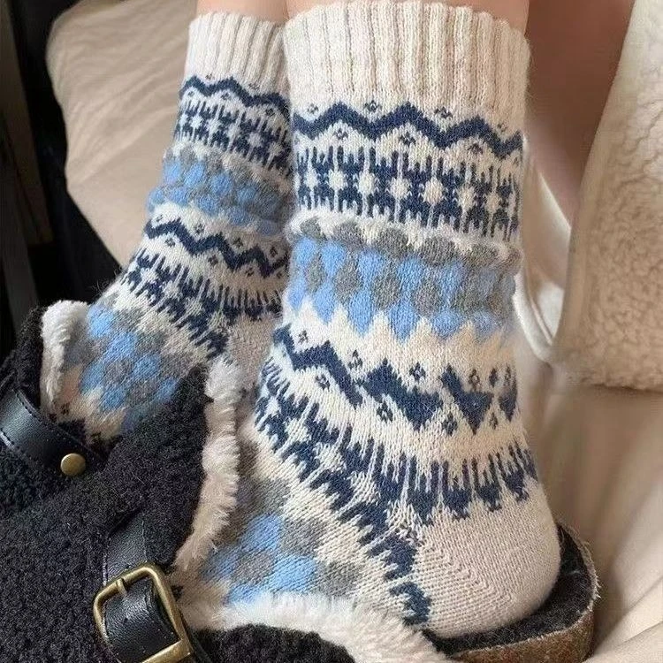时尚复古袜子加厚女秋冬女士民族风文艺中筒堆堆袜长款冬季TTT