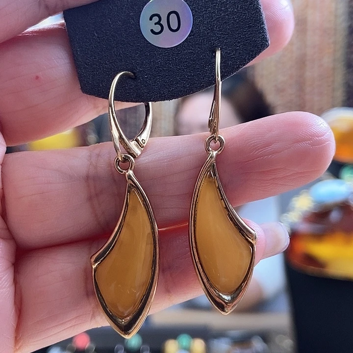 琥珀银S925镶嵌耳饰耳环