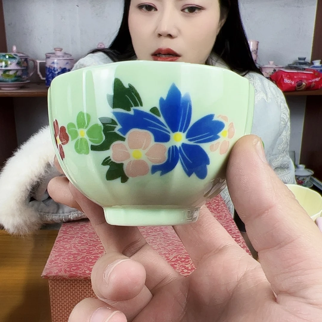 摆件陶景德镇绿xixi妈妈的花杯